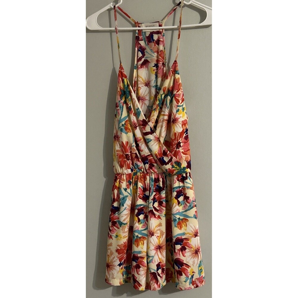 Everly One Piece Romper Shorts Sz L Wrap Over Top Lined Watercolors P…